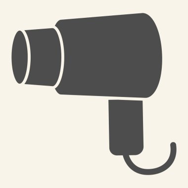 Saç kurutma makinesi simgesi. Saç kurutma makinesi ya da saç kurutma makinesi sembolü, bej arka planda glyph tarzı resim. Mobil konsept ve web tasarımı için otel banyosu tabelası. Vektör grafikleri.