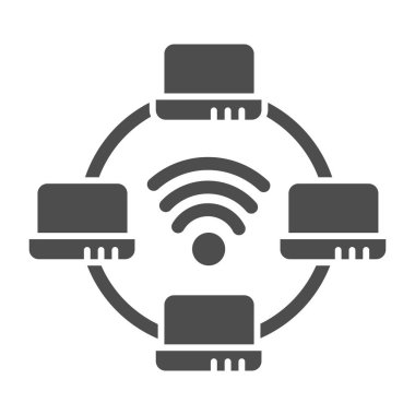 Bilgisayar ağı simgesi. Laptop ağ vektör çizimi beyaza izole edildi. Web ve uygulama için tasarlanmış sosyal ağ kabartma tasarımı. Eps 10.