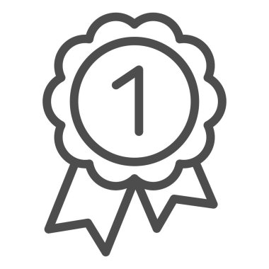 Ödül çizgisi simgesi. Beyaz üzerine izole edilmiş kurdele vektör illüstrasyonlu yuvarlak madalya. Ödül taslağı tasarımı, web ve uygulama için tasarlandı. Eps 10.