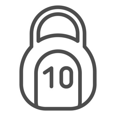 10 kilogram kettlebell hattı ikonu. Kuvvet vektör illüstrasyonu beyazda izole edildi. Ağ ve uygulama için tasarlanmış tasarım tasarımı tartılıyor. Eps 10.