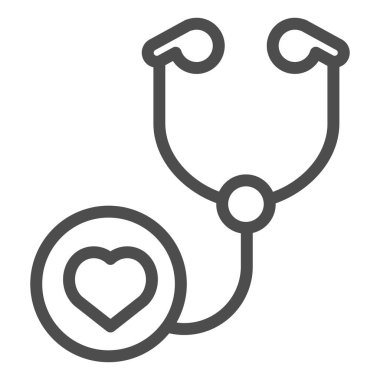 Stetoskop çizgisi ikonu. Doktor aracı vektör illüstrasyonu beyazda izole edildi. Kardiyoloji enstrümanı tasarımı, web ve uygulama için tasarlandı. Eps 10.