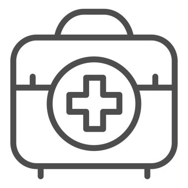 İlk yardım çantası çizgisi simgesi. Tıbbi çanta vektör çizimi beyaza izole edildi. Doktor bavul tasarımı, web ve uygulama için tasarlandı. Eps 10.