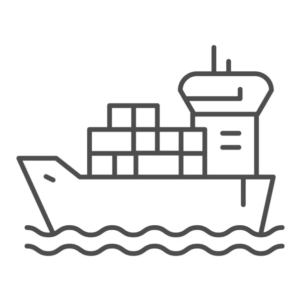 Судно с тонкой иконкой контейнера, символом доставки и логистики, векторным знаком грузового судна на белом фоне, грузовым транспортом с иконкой грузового контейнера. Вектор . — стоковый вектор