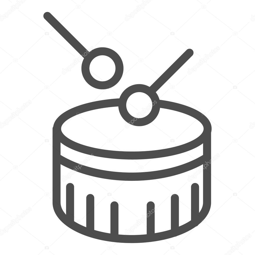 Snare drum line icon. Drum with drumstick vector illustration isolated on white. Percussion instrument outline style design, designed for web and app. Eps 10.