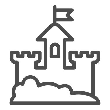 Kumdan kale çizgisi ikonu. Plaj kalesi çizimi beyaza izole edilmiş. Kum kulesi tasarımı, web ve uygulama için tasarlanmış. Eps 10.