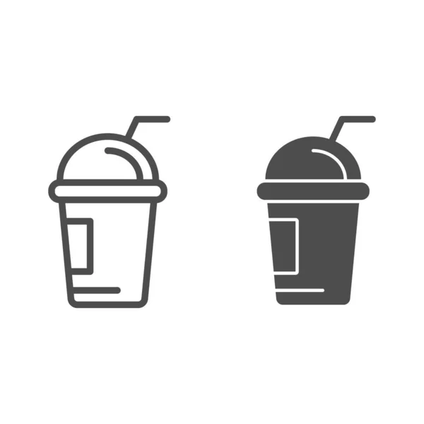 Ice coffee line and glyph icon. Cappuccino vector illustration isolated on white. Coffee to go outline style design, designed for web and app. Eps 10. — Stock Vector