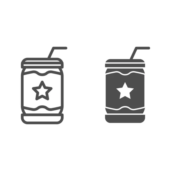 Lemonade can line and glyph icon. Soda vector illustration isolated on white. Drink in tin outline style design, designed for web and app. Eps 10. — Stock Vector