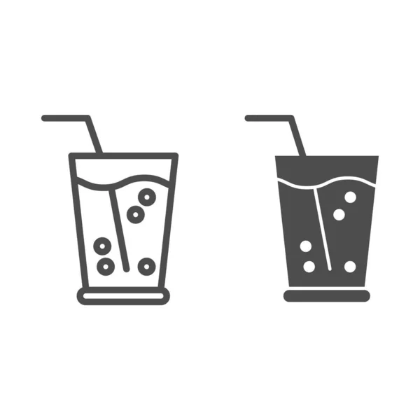 Lemonade in glass line and glyph icon. Drink with straw vector illustration isolated on white. Glass of juice outline style design, designed for web and app. Eps 10. — Stock Vector