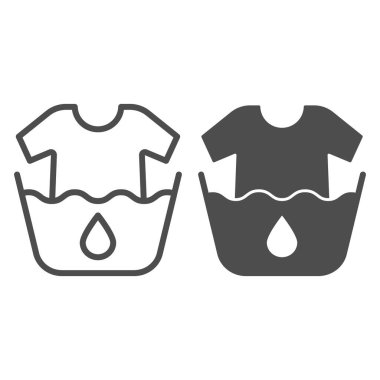 Çamaşır ipini ve sembol simgesini giyer. Tshirt beyaz üzerine izole edilmiş vektör çizimi. Çamaşır leğeni ve gömlek tasarımı, web ve uygulama için tasarlanmış. Eps 10.