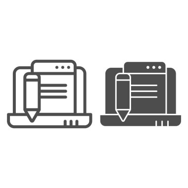 Kalem çizgisi ve simgesi olan dizüstü bilgisayar. Beyaza izole edilmiş dijital elektronik imza vektör çizimi. Bilgisayar belgesi ve kalem tasarımı, web ve uygulama için tasarlandı. Eps 10.