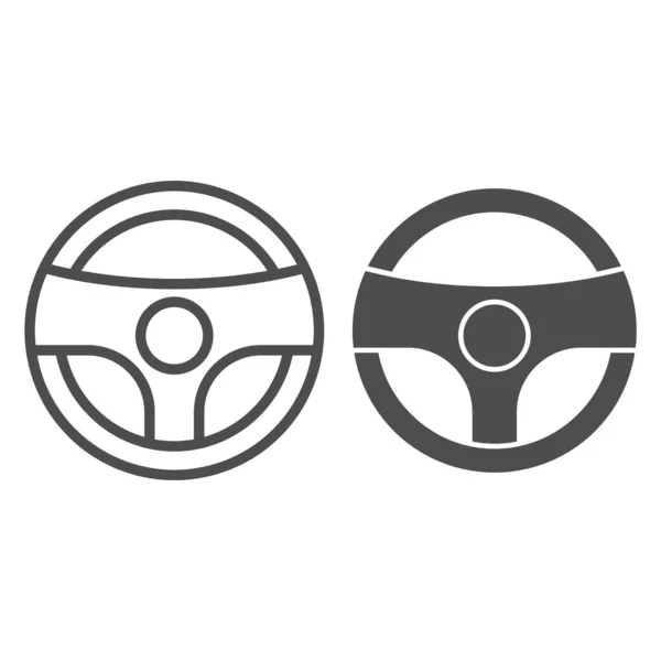 Linha de volante e ícone de glifo. Volante condutor com ilustração vetorial de sinal isolado sobre branco. Design de estilo de contorno de peças de carro, projetado para web e aplicativo. Eps 10 . — Vetor de Stock