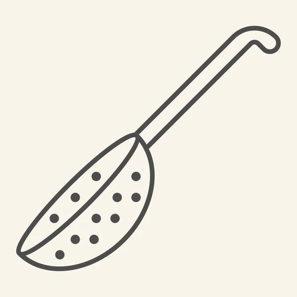Sieb dünne Linie Symbol. Henkel Küchensieb Symbol, Umriss Stil Piktogramm auf beigem Hintergrund. Küchenutensilien und Kochzeichen für mobiles Konzept und Webdesign. Vektorgrafik. — Stockvektor