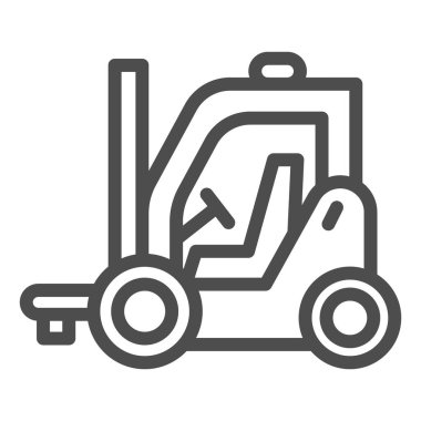 Forklift hattı simgesi, dağıtım ve lojistik sembol, beyaz arka planda kargo taşıyıcı işareti, mobil konsept ve web tasarımı için ana hatlı kamyon simgesi. Vektör grafikleri.