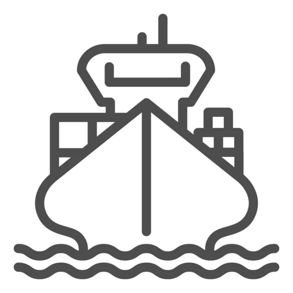 Nákladní loď s ikonou kontejnerové linky, dodávka a logistický symbol, Nákladní vektor znamení na bílém pozadí, ikona nákladní lodi v obrysu pojetí mobilní, web design. Vektorová grafika. — Stockový vektor
