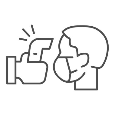 İnsan vücut ısısı ince çizgi simgesini kontrol et. Virüs bulaşma sembolü, beyaz arka planda ana hatlı resim. Temassız kızılötesi ısı ölçer covid-19 salgın vektör işaretini kullan.