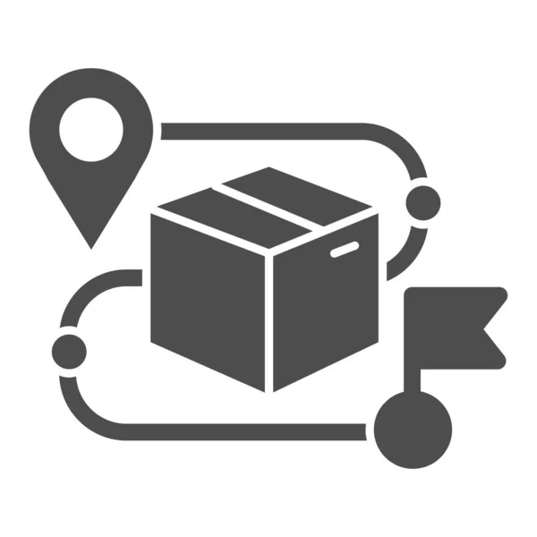 Produkt-Box und Karte Pin solides Symbol, Lieferung Symbol, Paket-Tracking-Vektor-Zeichen auf weißem Hintergrund, Karton mit Standort Transport Ziel Symbol Glyphen. Vektor. — Stockvektor