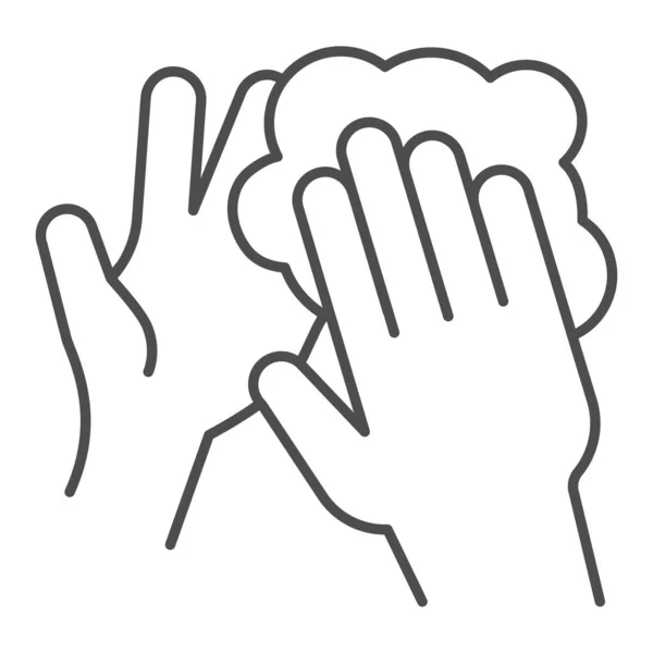 Handtvätt med tvål tunn linje ikon. Håll händerna ren symbol, kontur stil piktogram på vit bakgrund. Hygien för att förhindra coronavirus tecken för mobila koncept och webbdesign. Vektorgrafik. — Stock vektor