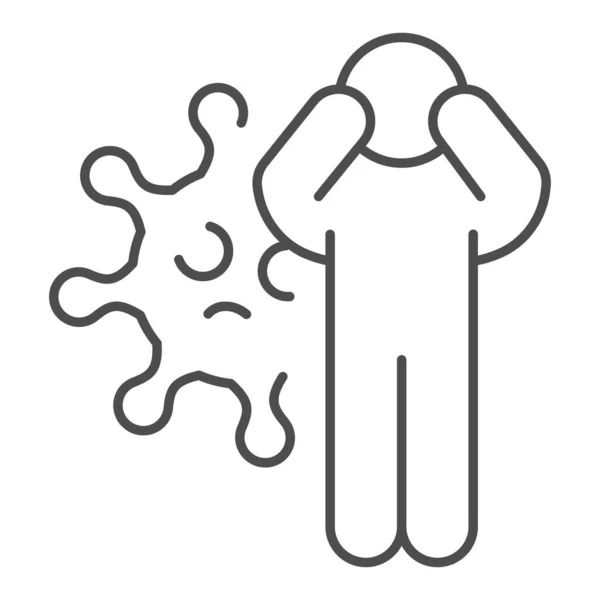 Coronavirus fertőzött személy vékony vonal ikon. Boldogtalan ember vírus baktérium szimbólum, körvonalazott stílus piktogram fehér háttér. Covid-19 járvány jel a mobil koncepció és a web design. Vektor. — Stock Vector