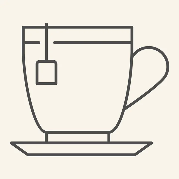 Tea thin line icon. Tea cup with teabag symbol, outline style pictogram on beige background. Hot drink in cup sign for mobile concept and web design. Vector graphics. — Stock Vector