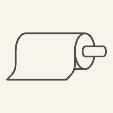 Kağıt havlu, ince çizgi ikonu. Mutfak peçeteleri saplı sembolde yuvarlanıyor, bej arka planda ana hatlı resim çizimi. Mobil konsept ve web tasarımı için mutfak dokusu imzası. Vektör grafikleri.