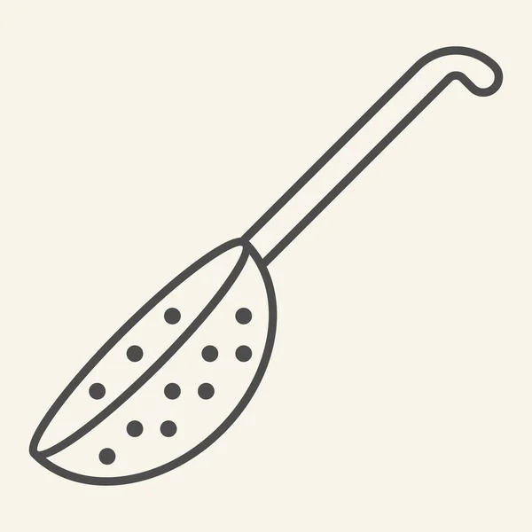 Icône de ligne mince passoire. Poignée symbole de crépine de cuisine, pictogramme de style contour sur fond beige. Ustensiles de cuisine et enseigne de cuisine pour concept mobile et web design. Graphiques vectoriels . — Image vectorielle