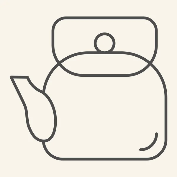 Значок тонкой линии чайника. Символ чайника, набросок пиктограммы стиля на бежевом фоне. Кухонная посуда знак для мобильной концепции и веб-дизайна. Векторная графика . — стоковый вектор