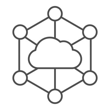 Veri bulutu ince çizgi simgesi. Bilgisayar depolama vektör illüstrasyonu beyazda izole edildi. Web ve uygulama için tasarlanmış Datacenter ana hatlı tasarım. Eps 10.