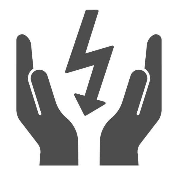 Затвор блискавки в руках суцільна іконка. Зберегти електрику Векторні ілюстрації ізольовані на білому. Електричний дизайн в стилі безпеки гліфів, розроблений для веб та додатків. Епс 10 . — стоковий вектор