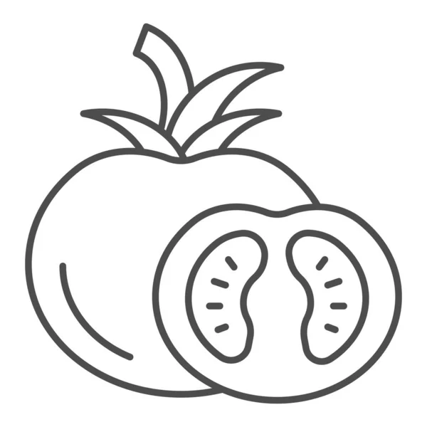 トマトの細い線のアイコン。白で隔離された自然の野菜ベクトルイラスト。Webとアプリ用に設計されたビタミン食品アウトラインスタイルのデザイン。Eps 10. — ストックベクタ