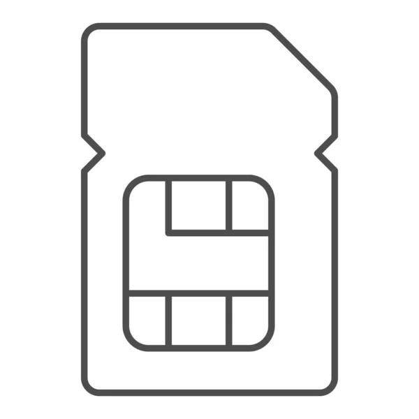 Icono de línea delgada de tarjeta SIM. Ilustración de vector de chip móvil aislado en blanco. Diseño de estilo de esquema de microchip, diseñado para web y aplicación. Eps 10 . — Archivo Imágenes Vectoriales