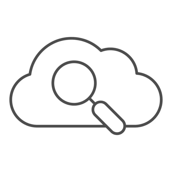 Suche im Cloud Thin Line Icon. Datensuchvektordarstellung isoliert auf weiß. Cloud mit Linsenumriss Design, entworfen für Web und App. Eps 10. — Stockvektor