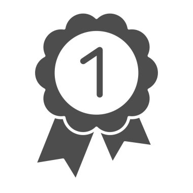 Katı ikonu ödüllendir. Beyaz üzerine izole edilmiş kurdele vektör illüstrasyonlu yuvarlak madalya. Ödül kabartma tasarımı, web ve uygulama için tasarlandı. Eps 10.