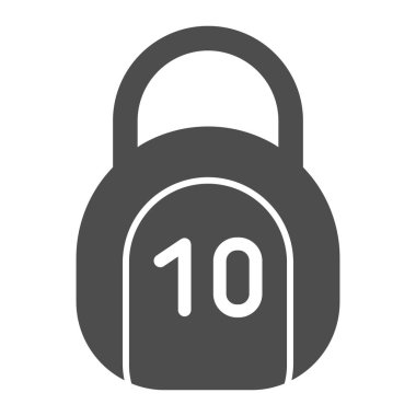 10 kilogram kettlebell katı ikonu. Kuvvet vektör illüstrasyonu beyazda izole edildi. Ağ ve uygulama için tasarlanmış kabartma tasarımı. Eps 10.