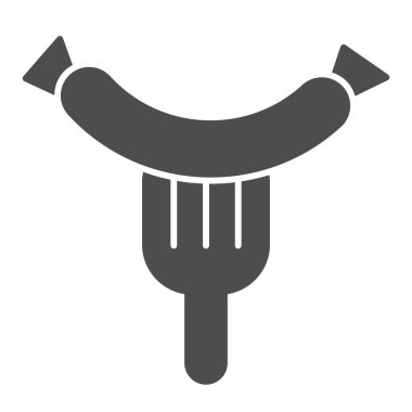 Sosis çatal üzerine sert bir ikon. Izgara sosis vektör çizimi beyaza izole edilmiş. Sıcak sosis kabartma tasarımı, web ve uygulama için tasarlanmış. Eps 10.