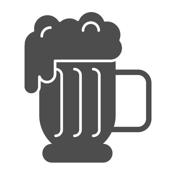 Caneca de cerveja com ícone de espuma sólida. Vidro Lager com ilustração vetorial de espuma isolado em branco. Ale cup design estilo glifo, projetado para web e app. Eps 10 . — Vetor de Stock