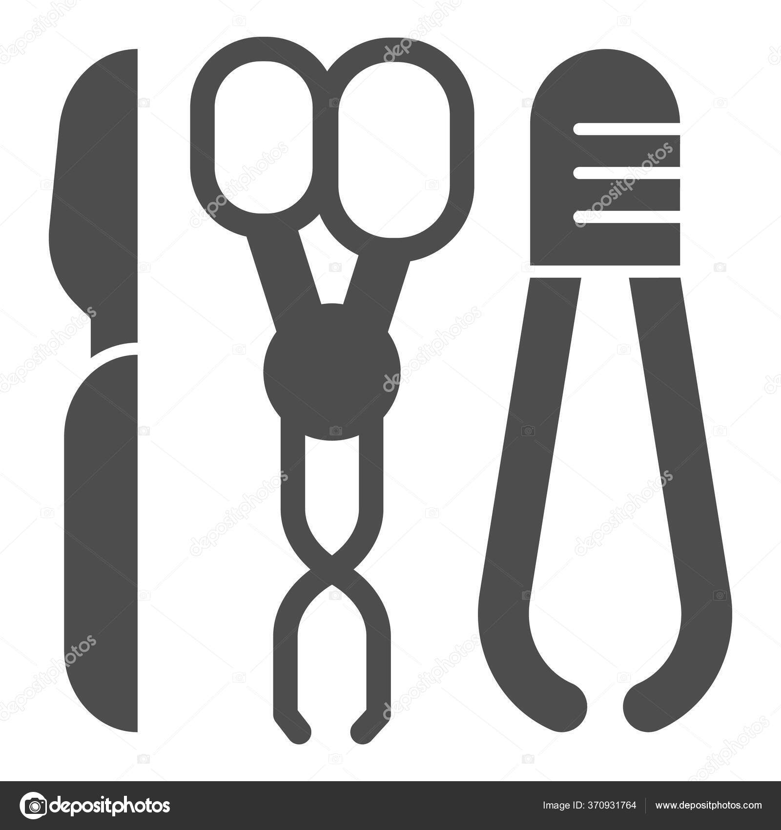 Medical scalpel, scissors and tweezers solid icon. Surgical instruments