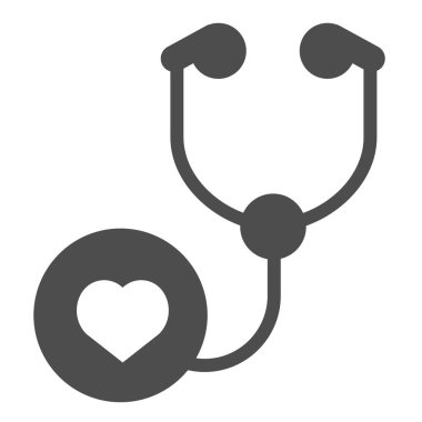 Steteskop katı bir ikon. Doktor aracı vektör illüstrasyonu beyazda izole edildi. Kardiyoloji enstrümanı glifli tasarım, ağ ve uygulama için tasarlandı. Eps 10.