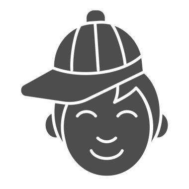 Kapak simgesi olan bir çocuk. Beyazda izole edilmiş beysbol şapkası vektör çizimi giyen genç adam. Şapka kabartma stili tasarlanmış erkek, ağ ve uygulama için tasarlanmış. Eps 10.