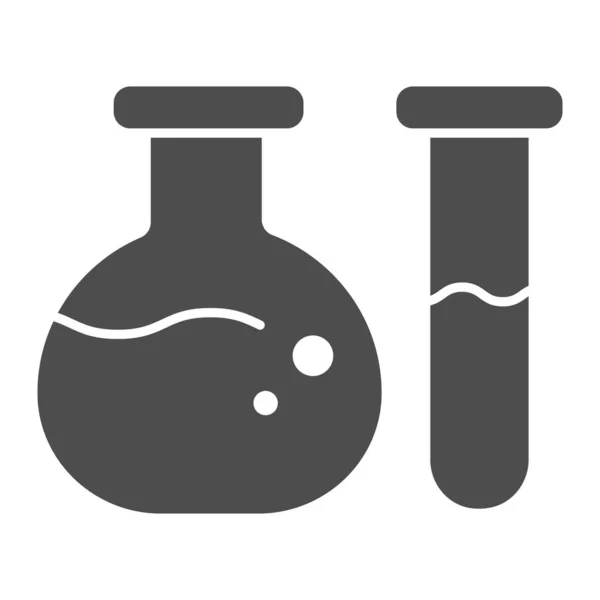Reagenzglas und Becher solide Symbol. Medizinische Fläschchen Vektor Illustration isoliert auf weiß. Laborgläser im Glyphen-Stil, entwickelt für Web und App. Eps 10. — Stockvektor