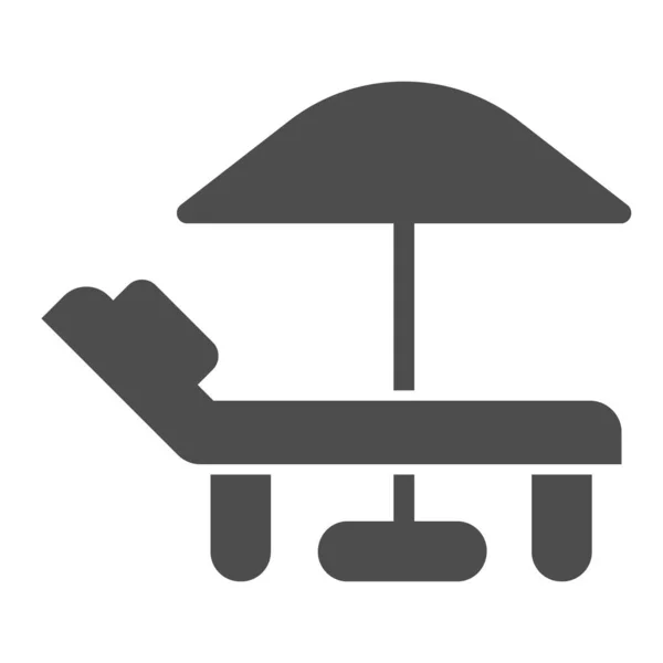 Lounge und Regenschirm solide Symbol. Stuhl und Sonnenschirm Vektor Illustration isoliert auf weiß. Liegestuhl im Glyphen-Stil mit Sonnenschirm, entworfen für Web und App. Eps 10. — Stockvektor