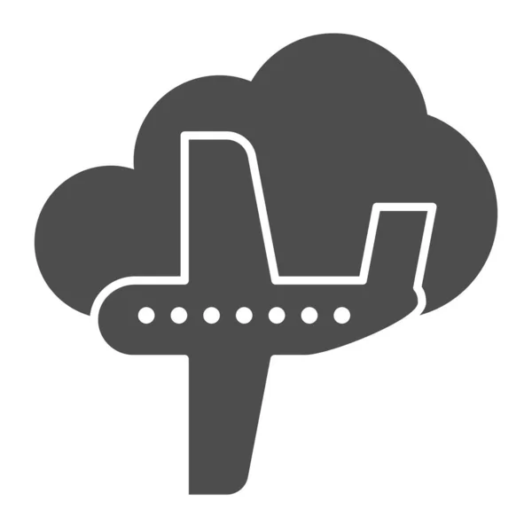Reizen vliegtuig solide pictogram. Duidelijke en wolk vector illustratie geïsoleerd op wit. Vliegtuigen in de lucht glyph stijl ontwerp, ontworpen voor web en app. Eps 10. — Stockvector