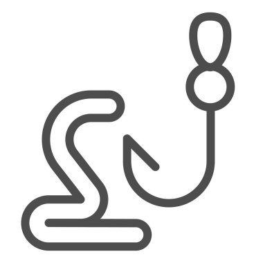 Kanca hattı ikonunda solucan var. Balık yemi vektör çizimi beyaza izole edildi. Ağ ve uygulama için tasarlanmış, ana hatlı tasarım üzerinde işlem yap. Eps 10.