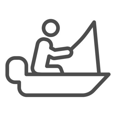 Olta ipindeki balık kateteri ikonu. Balıkçı vektör illüstrasyonlu tekne beyaza izole edilmiş. Fisher, ağ ve uygulama için tasarlanmış gemi tasarımı üzerine çalışıyor. Eps 10.