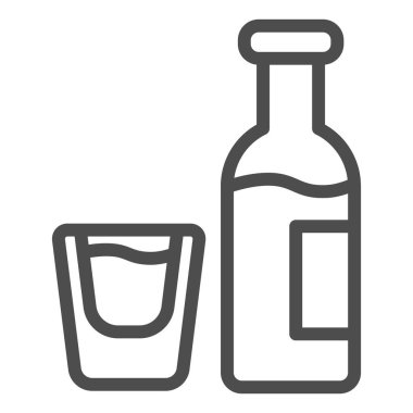 Alkol çizgisi ikonu. Beyaz üzerine izole edilmiş şişe ve cam vektör çizimi. İçecek tasarımı tasarımı, web ve uygulama için tasarlandı. Eps 10.