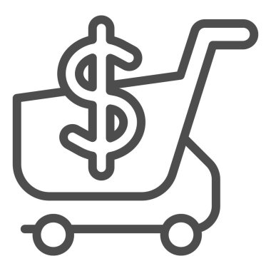 Dolar çizgisi ikonlu alışveriş arabası. Pazar arabası ve para sembolü temsili beyaza izole edilmiş. Alışveriş arabası tasarımı, web ve uygulama için tasarlanmış. Eps 10.