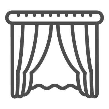 Pencere perdesi çizgisi simgesi. Ev içi vektör illüstrasyonu beyaza izole edildi. Web ve uygulama için tasarlanmış pencere dekorasyonu tasarımı. Eps 10.