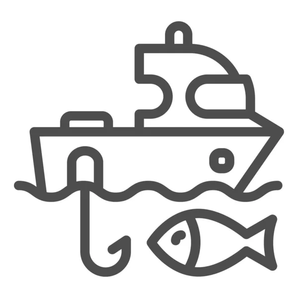 Icona della lenza. Barca a vela e pesce vettoriale illustrazione isolata su bianco. Pesca design stile yacht contorno, progettato per il web e app. Eps 10 . — Vettoriale Stock