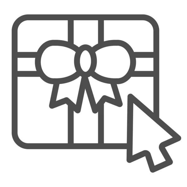 Caja de regalo con icono de línea de cursor. Ilustración del vector de compras en línea aislado en blanco. Caja actual con diseño de estilo de contorno de puntero de flecha, diseñada para web y aplicación. Eps 10 . — Vector de stock