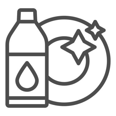 Temiz tabaklar ve deterjan çizgisi simgesi. Bulaşık yıkama vektör illüstrasyonu beyazda izole edildi. Temiz tabak tasarımı, web ve uygulama için tasarlanmış. Eps 10.