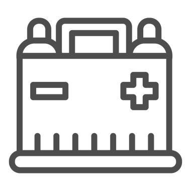 Araba aküsü çizgisi simgesi. Otomatik alkali vektör çizimi beyaza izole edildi. Otomobil akümülatörü tasarımı, web ve uygulama için tasarlanmıştır. Eps 10.